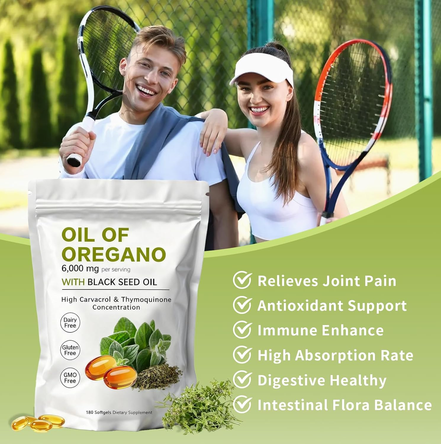 Oregano Oil Capsules - Oil of Oregano with Black Seed Oil Softgels | Non-GMO - Gluten Free - 180 Count