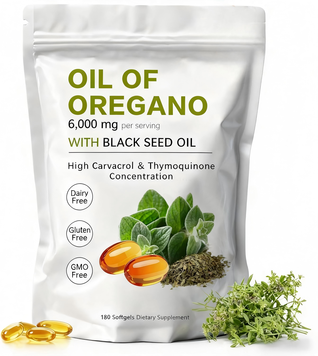 Oregano Oil Capsules - Oil of Oregano with Black Seed Oil Softgels | Non-GMO - Gluten Free - 180 Count